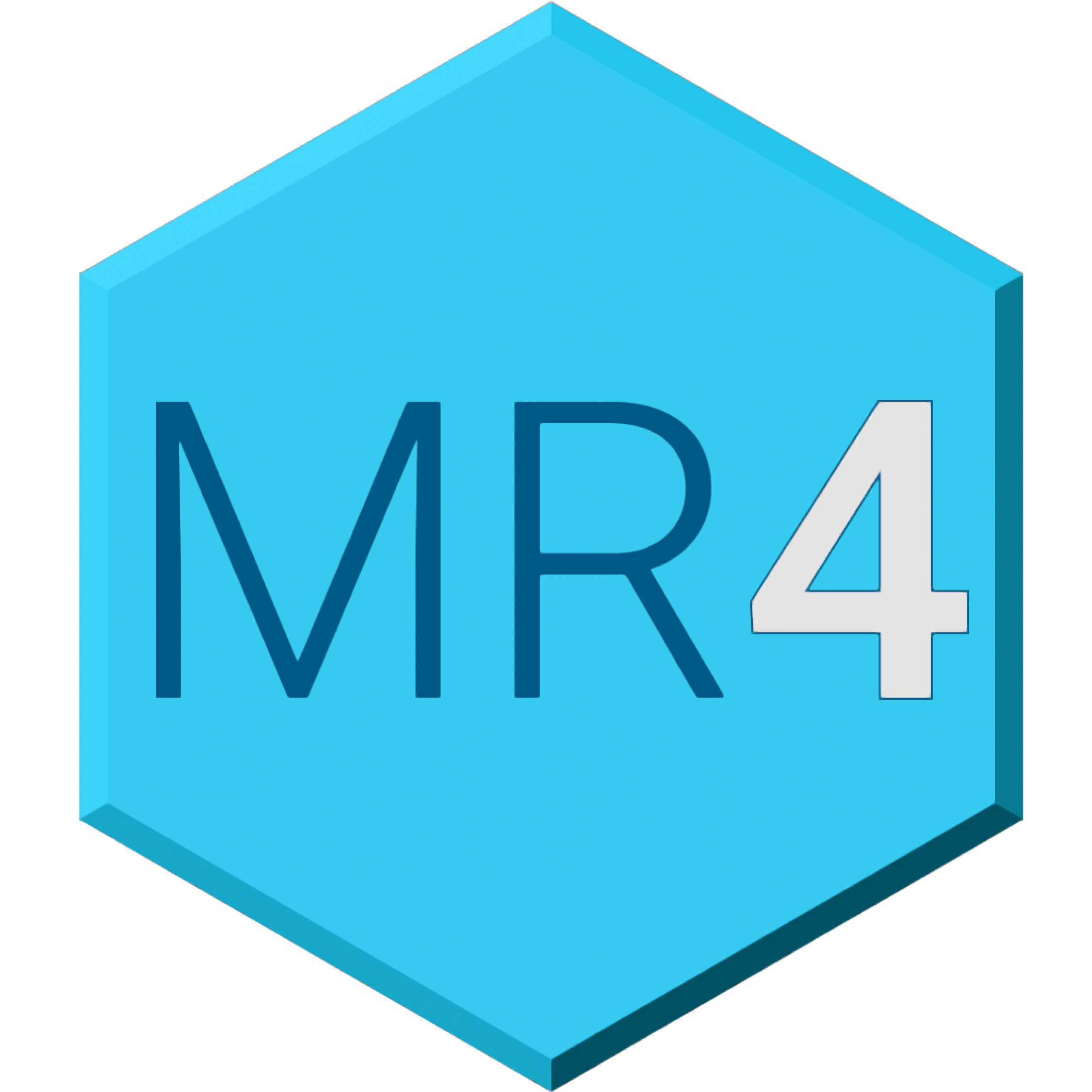 A blue hexagon with the characters "MR4" on it.