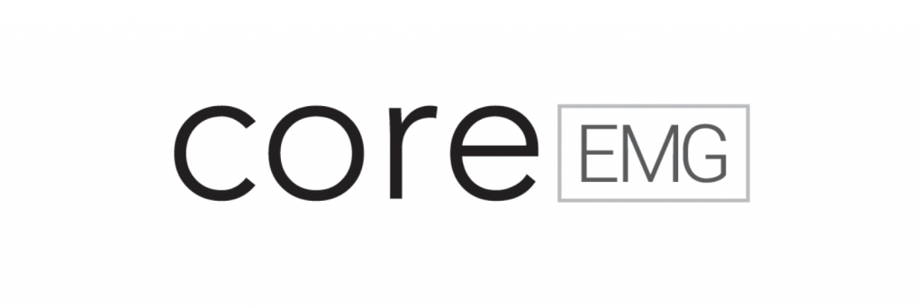 Logo displaying the word "core" in lowercase letters followed by "EMG" enclosed in a rectangular box.