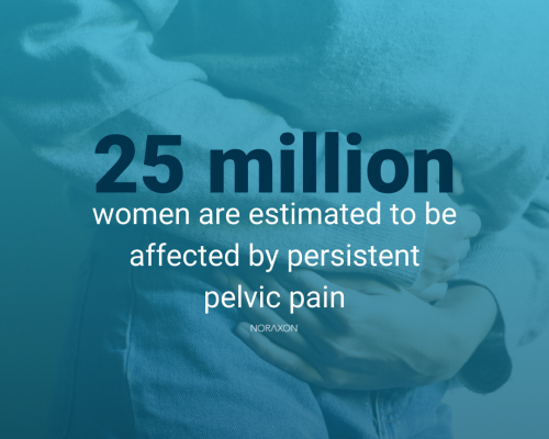 Image shows a person clutching their lower abdomen overlayed with text: "25 million women are estimated to be affected by persistent pelvic pain.